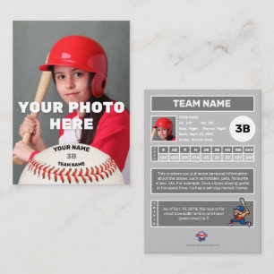 Baseball-Handelskarte graue Rückseite - Benutzerde Telefonnummerkarte