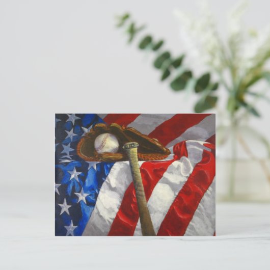 Baseball, Handschuh, Fledermaus und amerikanische Postkarte (Stehend Vorderseite)