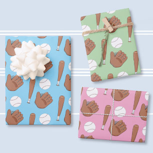 Baseball-Handschuh-Schläger-Muster Geschenkpapier  Set