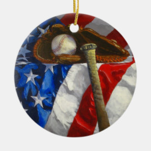 Baseball, Handschuh, Schläger u. amerikanische Keramik Ornament