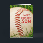 Baseball Happy Birthday Son Card Karte<br><div class="desc">Ein Baseball im großen Sommergras mit den Worten Happy Birthday Son! Ideal für Ihren Lieblings-Fan-Sohn und völlig anpassbar für Sie,  um Ihre persönlichen Wünsche zu erfüllen!</div>