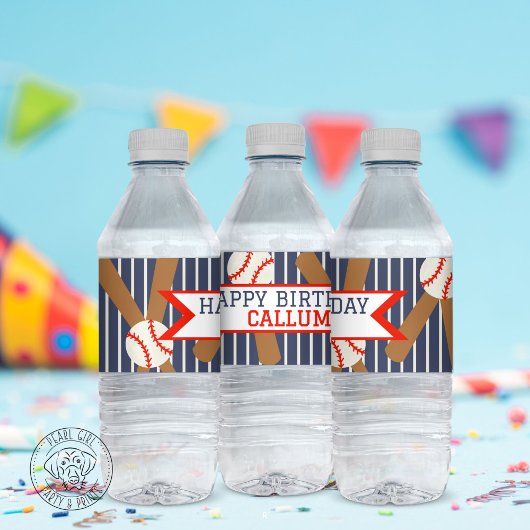 Baseball Happy Birthday Water Bottle Label Wasserflaschenetikett