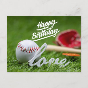 Baseball Happy Geburtstag mit Ball auf grünem Gras Postkarte