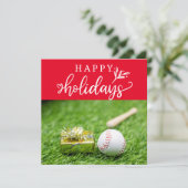 Baseball Happy Holidays mit Ballschläger und Hands Karte (Stehend Vorderseite)