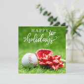 Baseball Happy Holidays mit Ballschläger und Hands Karte (Stehend Vorderseite)