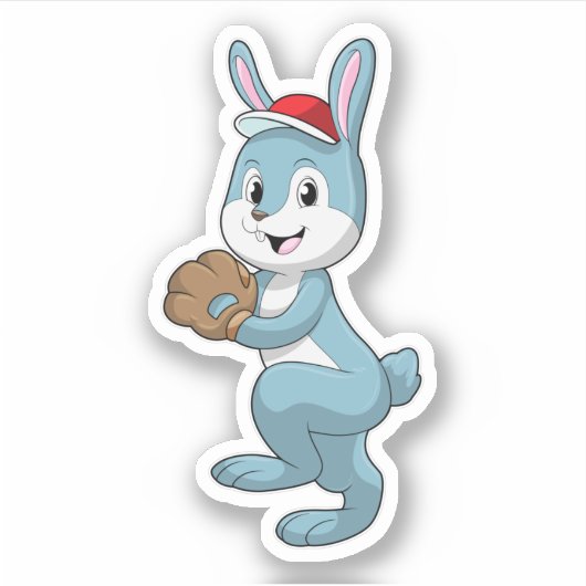 Baseball-Hase mit Baseball-Handschuh Aufkleber (Vorderseite)