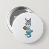 Baseball-Hase mit Baseball-Handschuh Button (Vorne & Hinten)