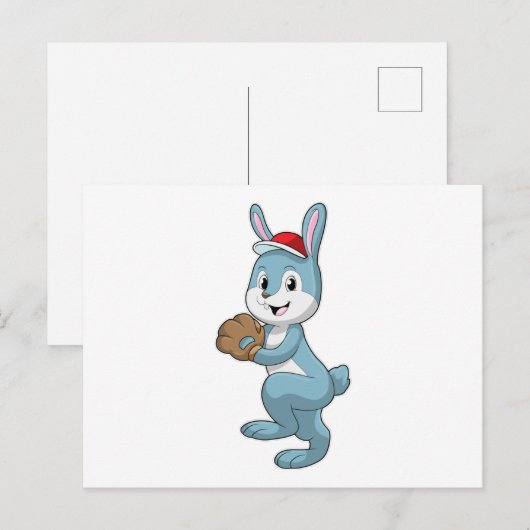 Baseball-Hase mit Baseball-Handschuh Postkarte (Vorne/Hinten)
