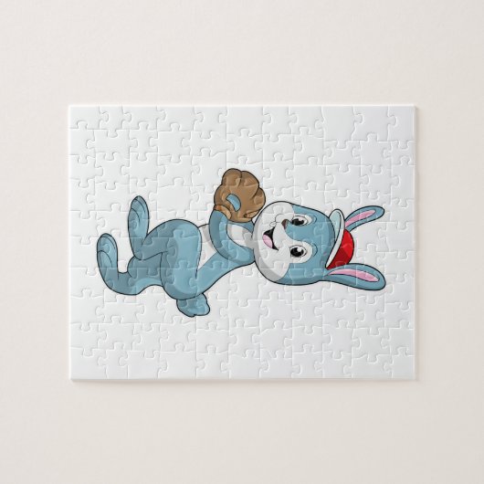 Baseball-Hase mit Baseball-Handschuh Puzzle (Horizontal)