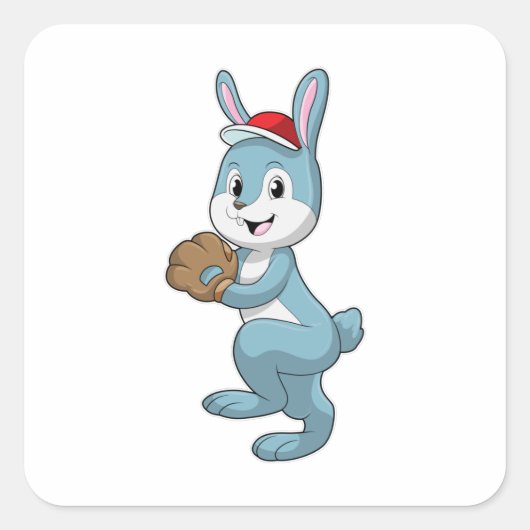 Baseball-Hase mit Baseball-Handschuh Quadratischer Aufkleber (Vorderseite)