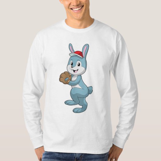 Baseball-Hase mit Baseball-Handschuh T-Shirt (Vorderseite)