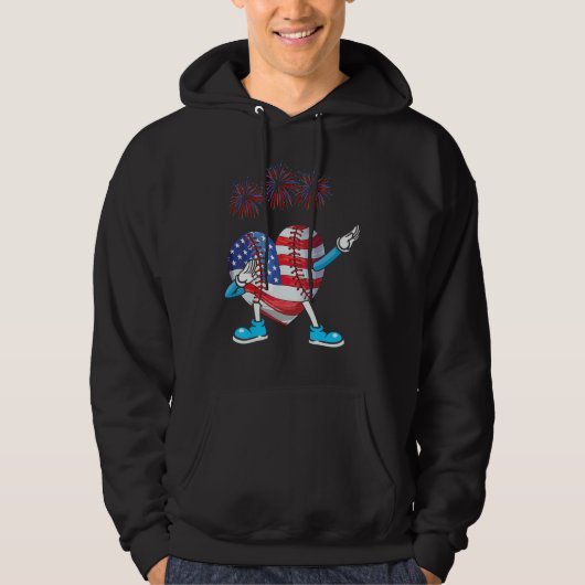 Baseball Heart American Flag Heart 4th of July Sof Hoodie (Vorderseite)
