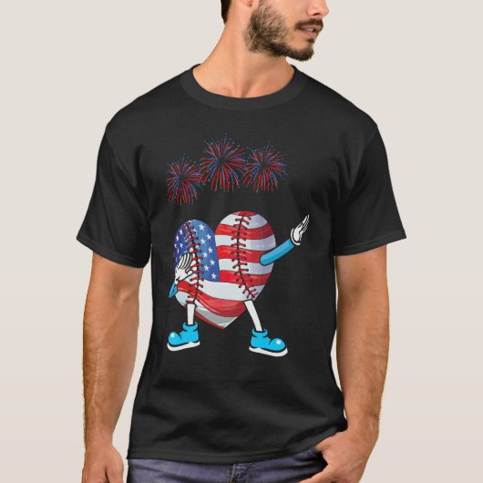 Baseball Heart American Flag Heart 4th of July Sof T-Shirt (Vorderseite)