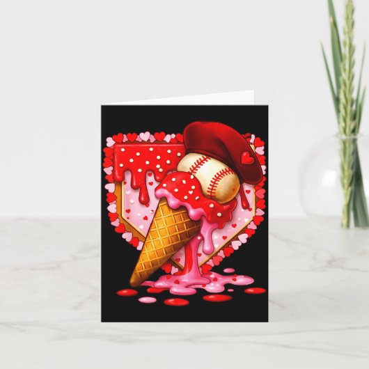 Baseball Heart Valentine Baseball Ice Cream Drip B Karte (Vorderseite)