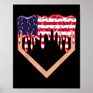 Baseball-Heimplate-Drip-Jungen-Eiscreme-US-Flagge  Poster