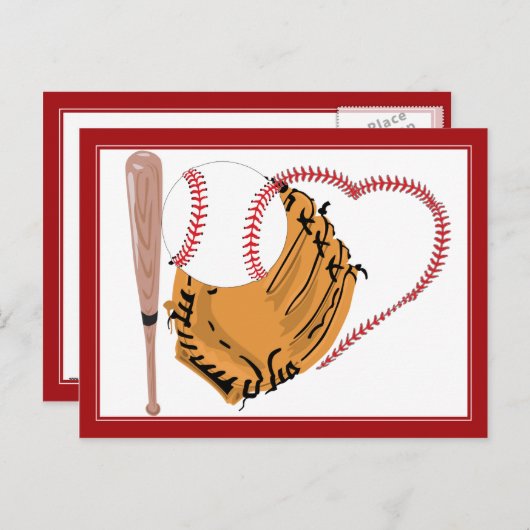Baseball-Herz und -Text Postkarte (Vorne/Hinten)