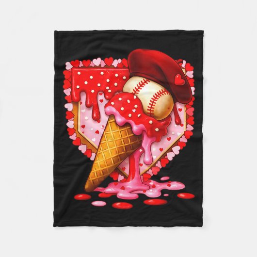 Baseball Herz Valentinstag Baseball Eiscreme Tropf Fleecedecke (Vorderseite)