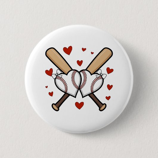 Baseball Herzdesign mit Fledermäusen und Bögen Button (Vorderseite)