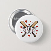 Baseball Herzdesign mit Fledermäusen und Bögen Button (Vorne & Hinten)