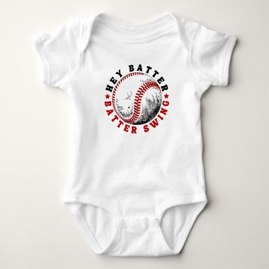 Baseball Hey Batter Schlag Baby Strampler (Vorderseite)