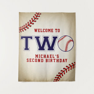 Baseball-Hintergrund zum zweiten Geburtstag Wandteppich