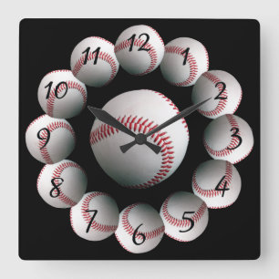 Baseball-Hintergrunduhr Quadratische Wanduhr