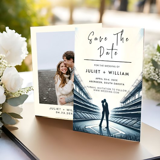 Baseball-Hochzeit im Team Ball Field Pitch Save The Date