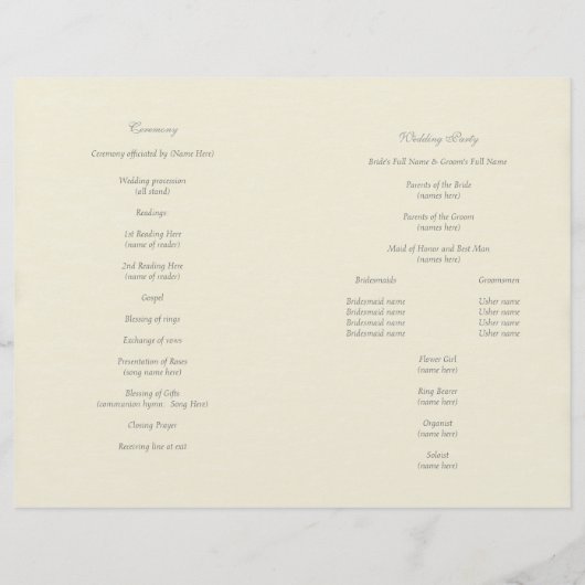 Baseball-Hochzeitsprogramm (Rückseite)