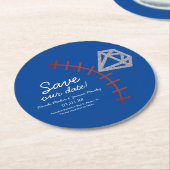 Baseball Homerun Diamond Gem Save the Date blau Runder Pappuntersetzer (Angewinkelt)