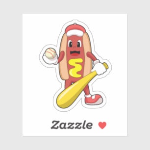 Baseball-Hotdog mit Baseball-Fledermaus Aufkleber