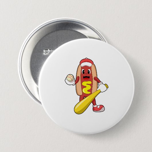 Baseball-Hotdog mit Baseball-Fledermaus Button (Vorne & Hinten)