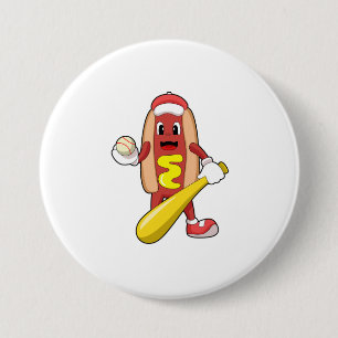 Baseball-Hotdog mit Baseball-Fledermaus Button