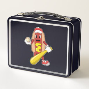 Baseball-Hotdog mit Baseball-Fledermaus Metall Brotdose