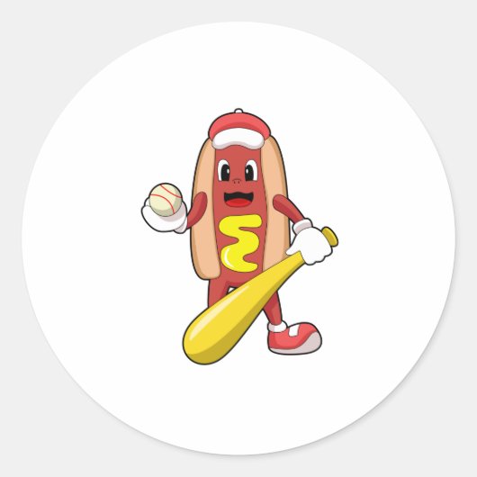 Baseball-Hotdog mit Baseball-Fledermaus Runder Aufkleber (Vorderseite)