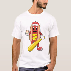Baseball-Hotdog mit Baseball-Fledermaus T-Shirt