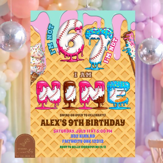 Baseball Ice Ceam Drip Six Seven boy 9th Birt Einladung