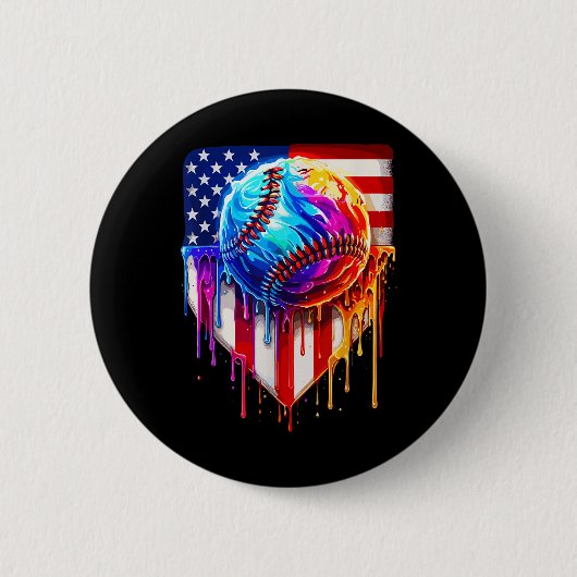 Baseball Ice Cream American Flag Tropfen Button (Vorderseite)
