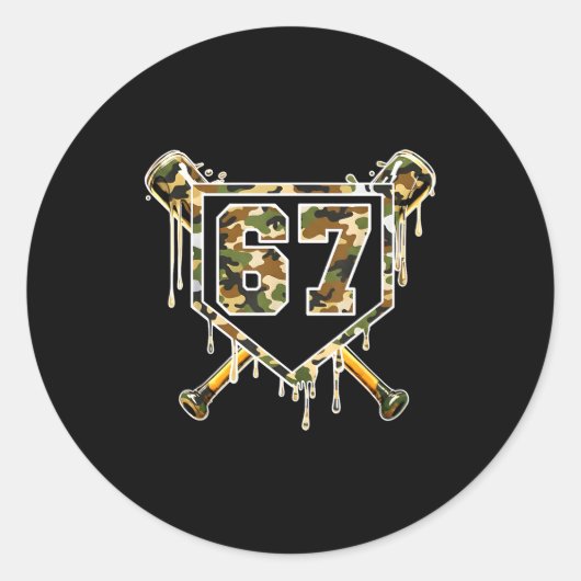 Baseball Ice Cream Drip 67 Camo Six Seven Funny Me Runder Aufkleber (Vorderseite)