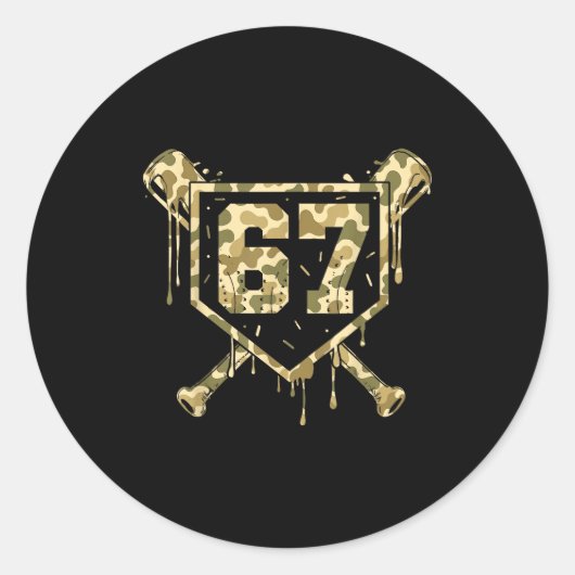 Baseball Ice Cream Drip Camo Number 67 Player 67th Runder Aufkleber (Vorderseite)
