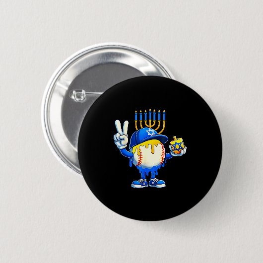 Baseball Ice Cream Drip Dreidel Happy Hanukkah Boy Button (Vorne & Hinten)