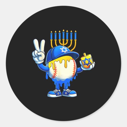 Baseball Ice Cream Drip Dreidel Happy Hanukkah Boy Runder Aufkleber (Vorderseite)