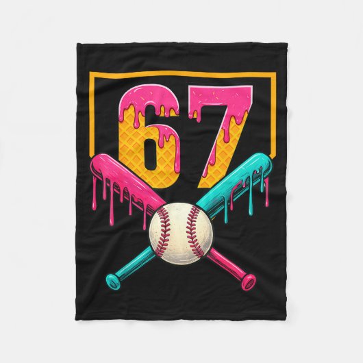 Baseball Ice Cream Drip Number 67 Player 67th Birt Fleecedecke (Vorderseite)