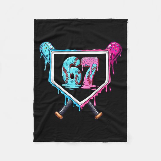 Baseball Ice Cream Drip Number 67 Player 67th Birt Fleecedecke (Vorderseite)