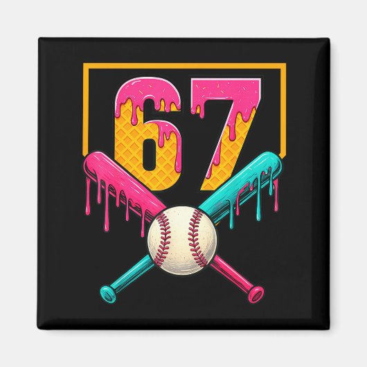 Baseball Ice Cream Drip Number 67 Player 67th Birt Magnet (Vorne)