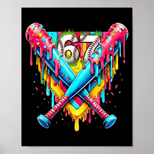 Baseball Ice Cream Drip Number 67 Player 67th Birt Poster (Vorne)