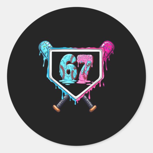 Baseball Ice Cream Drip Number 67 Player 67th Birt Runder Aufkleber (Vorderseite)