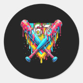 Baseball Ice Cream Drip Number 67 Player 67th Birt Runder Aufkleber (Vorderseite)