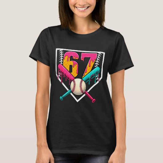 Baseball Ice Cream Drip Number 67 Player 67th Birt T-Shirt (Vorderseite)
