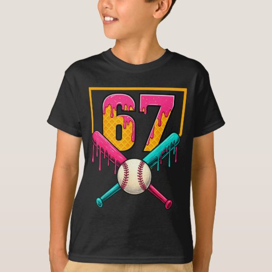 Baseball Ice Cream Drip Number 67 Player 67th Birt T-Shirt (Vorderseite)