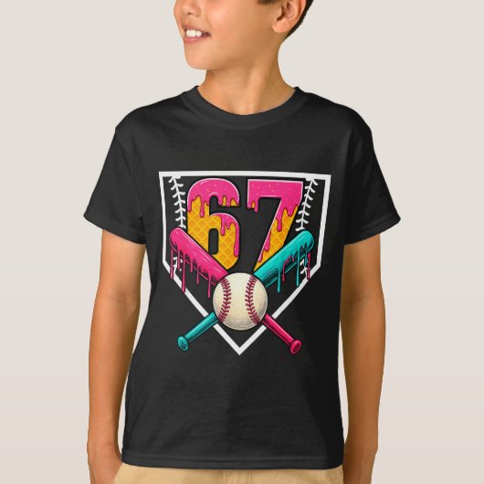 Baseball Ice Cream Drip Number 67 Player 67th Birt T-Shirt (Vorderseite)